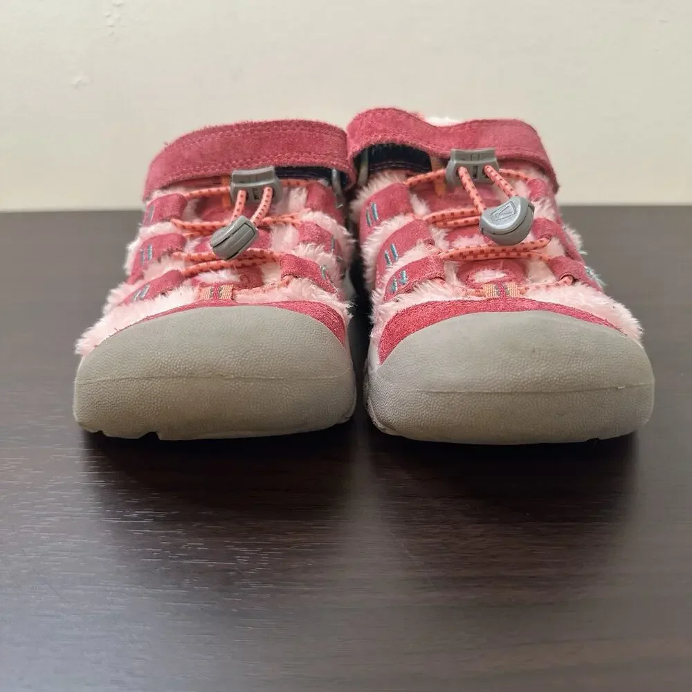 KEEN Newport H2 Pink/Gray Suede Faux Fur Lined Hook & Loop Sneakers US 1 Kids